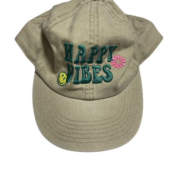 Happy Vibes Beige Adjustable Baseball Cap - Picture 1 of 4